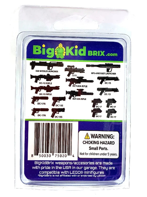 Big Kid Brix Custom LEGO® Minifigure Accessories – Trooper Blaster Weapons Pack - Black