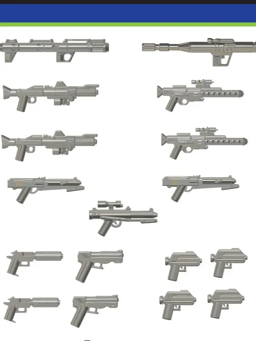 Big Kid Brix Custom LEGO® Minifigure Accessories – Trooper Blaster Weapons Pack - Metallic Grey