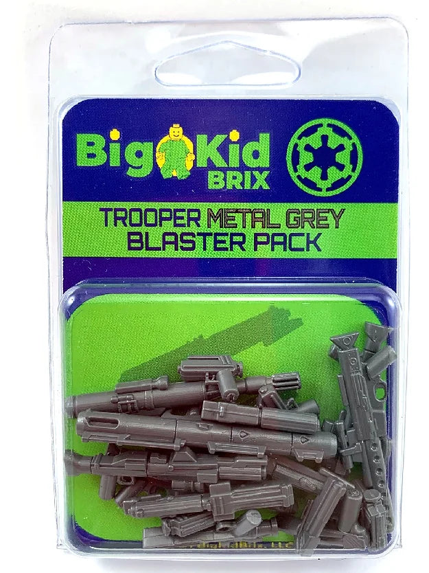 Big Kid Brix Custom LEGO® Minifigure Accessories – Trooper Blaster Weapons Pack - Metallic Grey