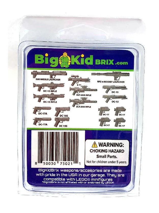 Big Kid Brix Custom LEGO® Minifigure Accessories – Trooper Blaster Weapons Pack - Metallic Grey
