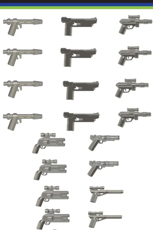 Big Kid Brix Custom LEGO® Minifigure Accessories – Mando Hunter Blaster Pack - Metallic Grey