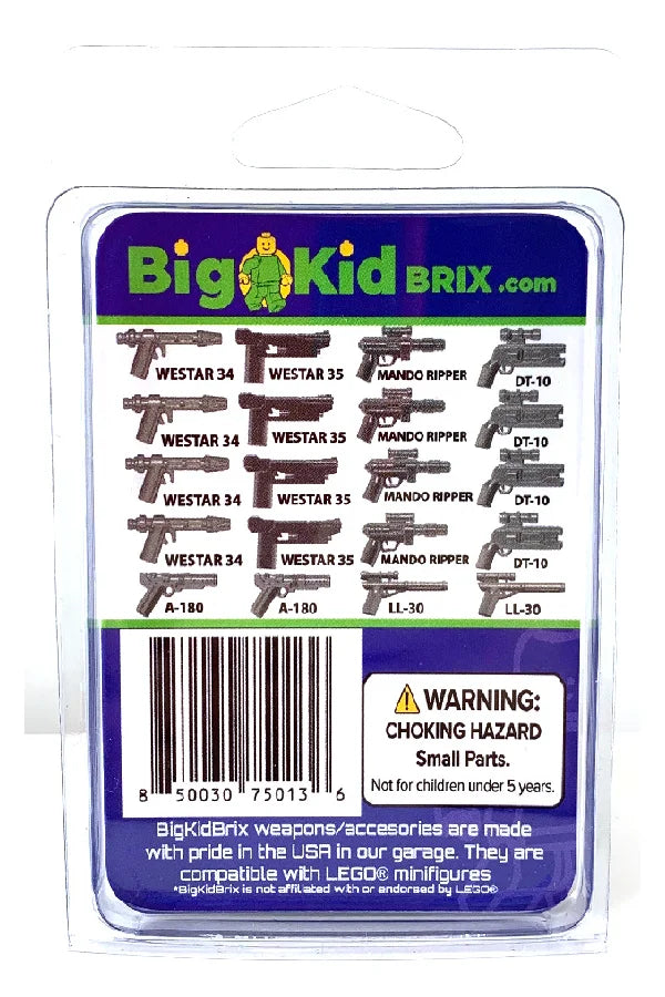 Big Kid Brix Custom LEGO® Minifigure Accessories – Mando Hunter Blaster Pack - Metallic Grey