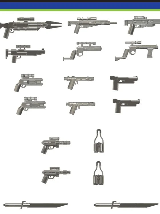 Big Kid Brix Custom LEGO® Minifigure Accessories – Mando Hunter Metal Grey Weapon Pack