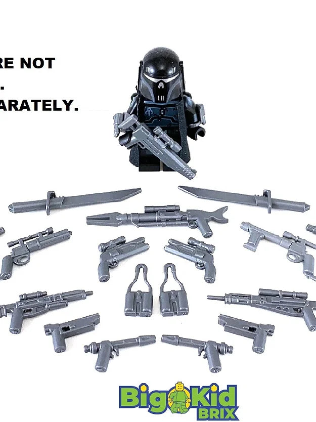 Big Kid Brix Custom LEGO® Minifigure Accessories – Mando Hunter Metal Grey Weapon Pack