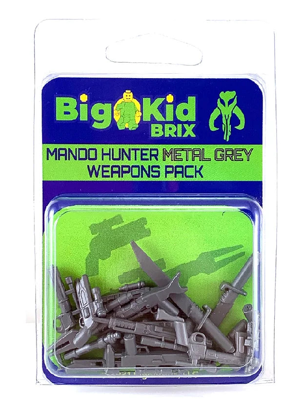 Big Kid Brix Custom LEGO® Minifigure Accessories – Mando Hunter Metal Grey Weapon Pack