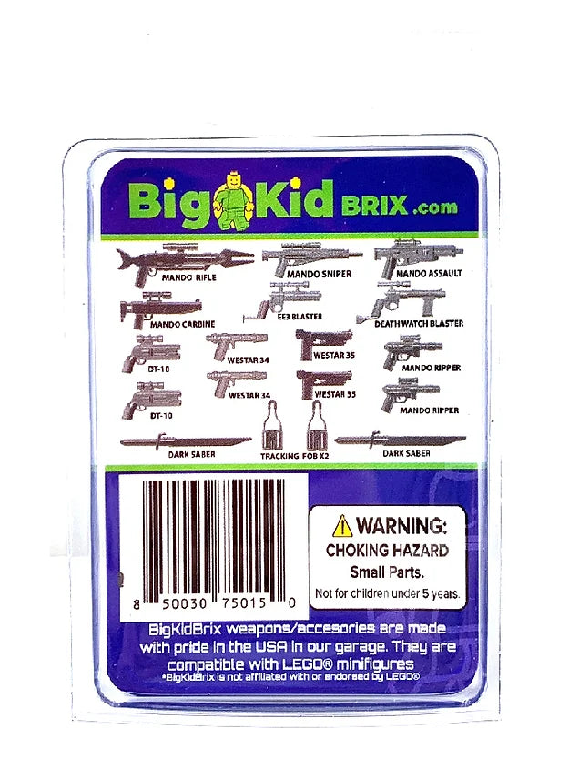 Big Kid Brix Custom LEGO® Minifigure Accessories – Mando Hunter Metal Grey Weapon Pack