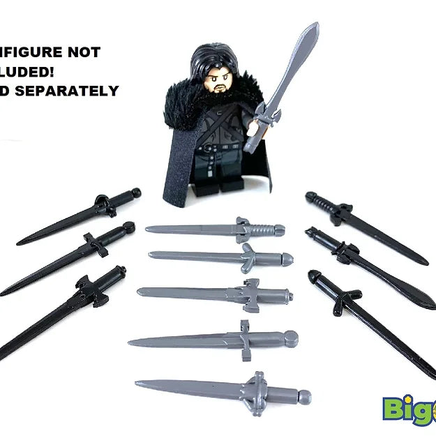 Big Kid Brix Custom LEGO® Minifigure Accessories – Medieval Swords Pack - Black/Grey