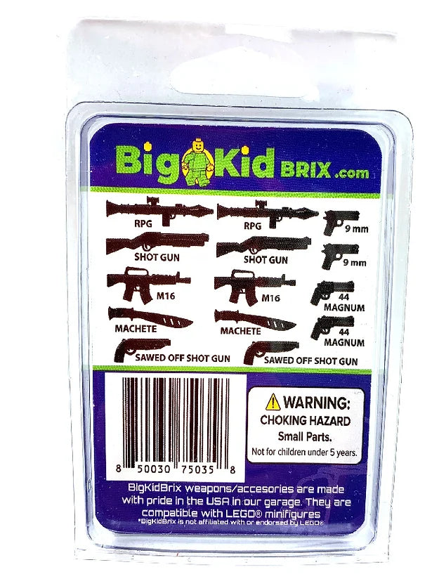 Big Kid Brix Custom LEGO® Minifigure Accessories – Modern Weapons Pack - Black