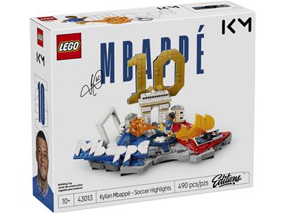 LEGO Mbappé soccer set packaging with a soccer player's face on the box.