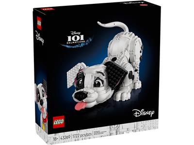LEGO Disney 101 Resurrection building set box featuring a white and black dog model on a dark blue background, with LEGO and Disney logos visible.