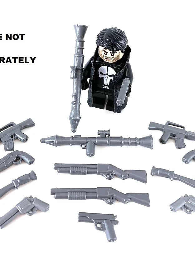 Big Kid Brix Custom LEGO® Minifigure Accessories – Modern Weapons Pack - Metallic Grey