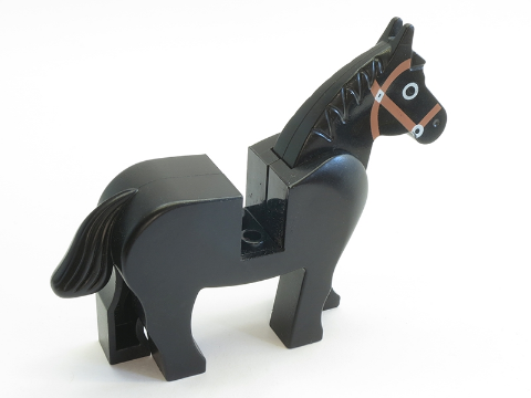 LEGO® Horse with Black Eyes Circled with White, Brown Bridle Pattern 4493c01pb02