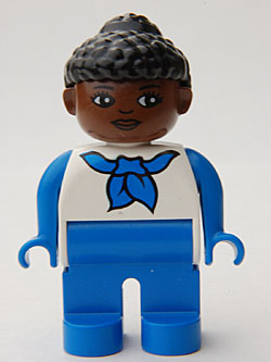 Preowned LEGO® Minifigure – DUPLO 4555pb186a (Duplo Figure, Female, Blue Legs, White Top with Blue Sleeves and Scarf, Black C