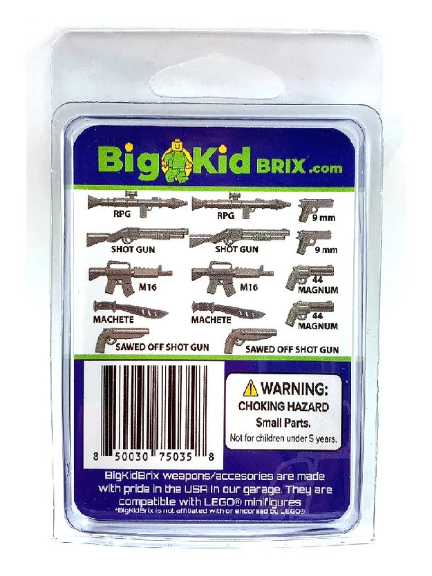 Big Kid Brix Custom LEGO® Minifigure Accessories – Modern Weapons Pack - Metallic Grey