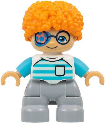 Preowned LEGO® Minifigure – DUPLO 47205pb121 (Duplo Figure Lego Ville, Child Boy, Light Bluish Gray Legs, White Shirt with Li