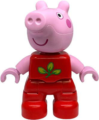 Preowned LEGO® Minifigure – DUPLO 47205pb122 (Duplo Figure Lego Ville, Peppa Pig - Red Outfit with Green and Lime Leaves (653