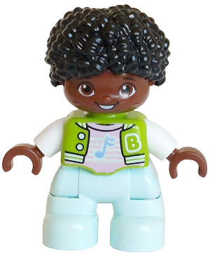 Preowned LEGO® Minifigure – DUPLO 47205pb126 (Duplo Figure Lego Ville, Child Boy, Light Aqua Legs, Lime Jacket over Bright Pi