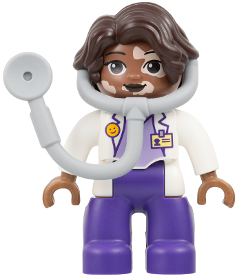 Preowned LEGO® Minifigure – DUPLO 47394pb364 (Duplo Figure Lego Ville, Female Medic, Dark Purple Legs, White Top with ID Badg