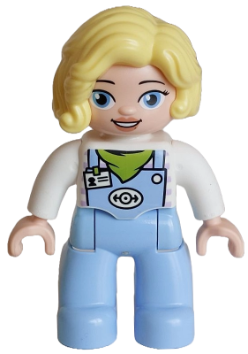 Preowned LEGO® Minifigure – DUPLO 47394pb366 (Duplo Figure Lego Ville, Female Train Driver, Bright Light Blue Legs with Overa