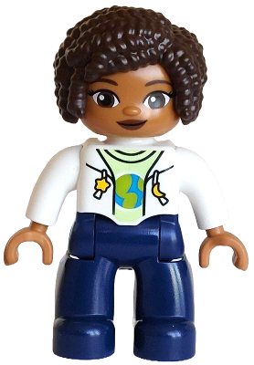 Preowned LEGO® Minifigure – DUPLO 47394pb367 (Duplo Figure Lego Ville, Female, Dark Blue Legs, White Jacket over Yellowish Gr