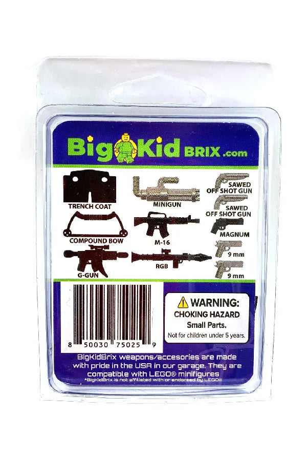 Big Kid Brix Custom LEGO® Minifigure Accessories – Punisher Weapons Pack - Black/Grey