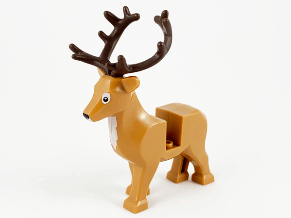 LEGO® 51493c01pb01 Deer with Flexible Rubber Dark Brown Antlers with Black Eyes and Nose, White Eye Patches, Muzzle and Chest Pattern (Stag / Reindeer)