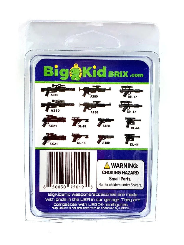Big Kid Brix Custom LEGO® Minifigure Accessories – Rebel Blaster Weapons Pack - Black