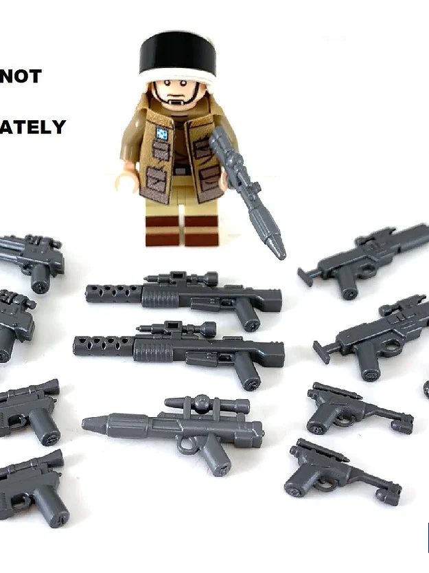 Big Kid Brix Custom LEGO® Minifigure Accessories – Rebel Blasters Weapons Pack - Metallic Grey