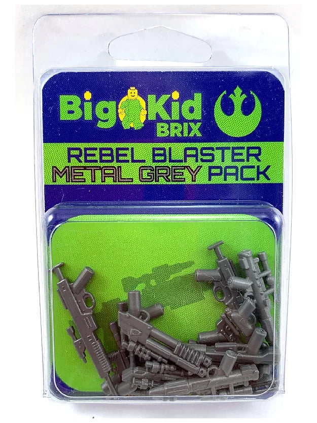 Big Kid Brix Custom LEGO® Minifigure Accessories – Rebel Blasters Weapons Pack - Metallic Grey