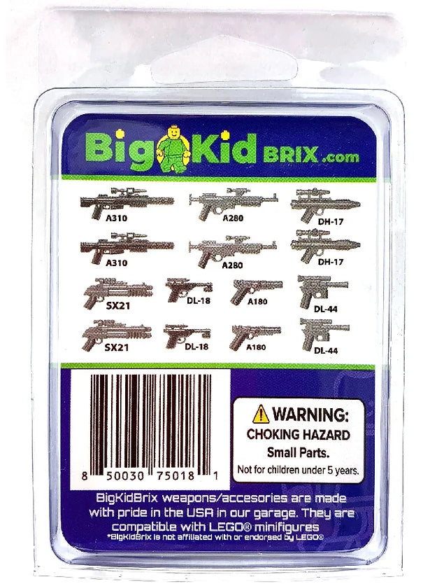 Big Kid Brix Custom LEGO® Minifigure Accessories – Rebel Blasters Weapons Pack - Metallic Grey
