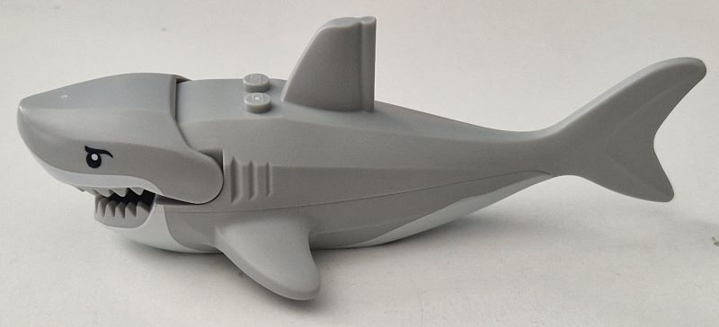 LEGO® 62605pb04c01 Shark Large with Gills with White Mouth and Stomach and Black Eyes with Eyelids Pattern