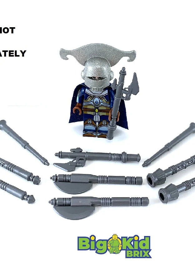 Big Kid Brix Custom LEGO® Minifigure Accessories – Royal Guard Weapons Pack - Metallic Grey