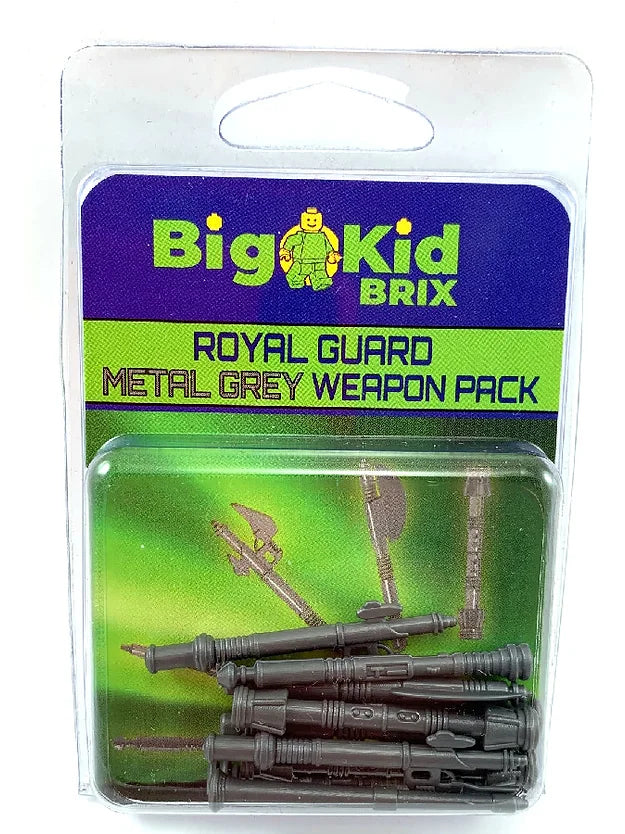 Big Kid Brix Custom LEGO® Minifigure Accessories – Royal Guard Weapons Pack - Metallic Grey