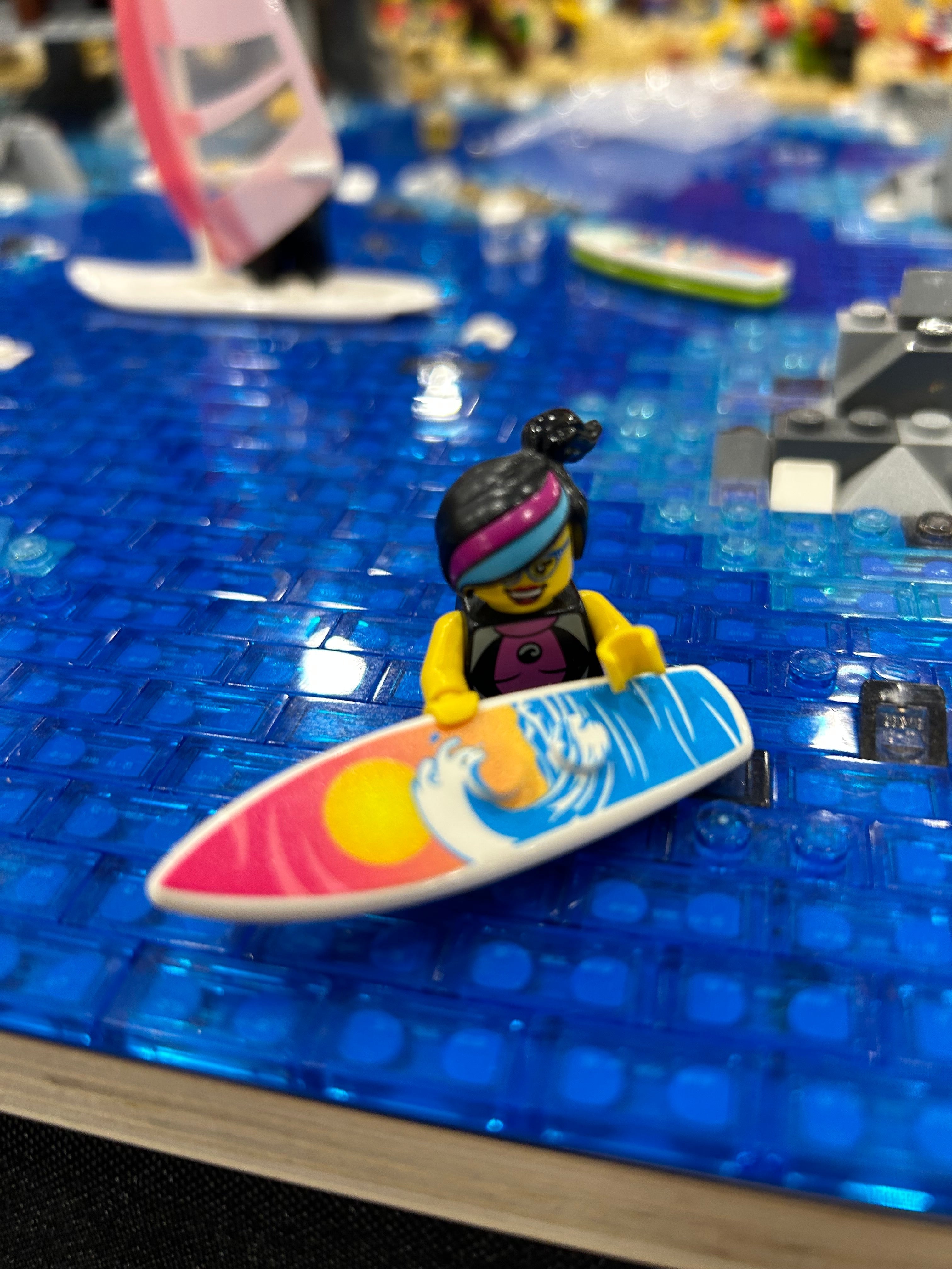 Brickshow Shop B3 Customs® Printed Sunset Wave Surfboard made from LEGO® bricks Building Kit