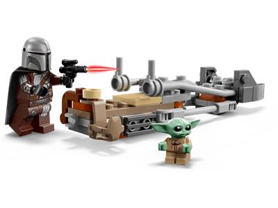LEGO Star Wars set with The Mandalorian and Yoda on a white background