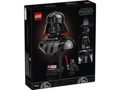 LEGO Darth Vader set packaging with images of the figure on a black background