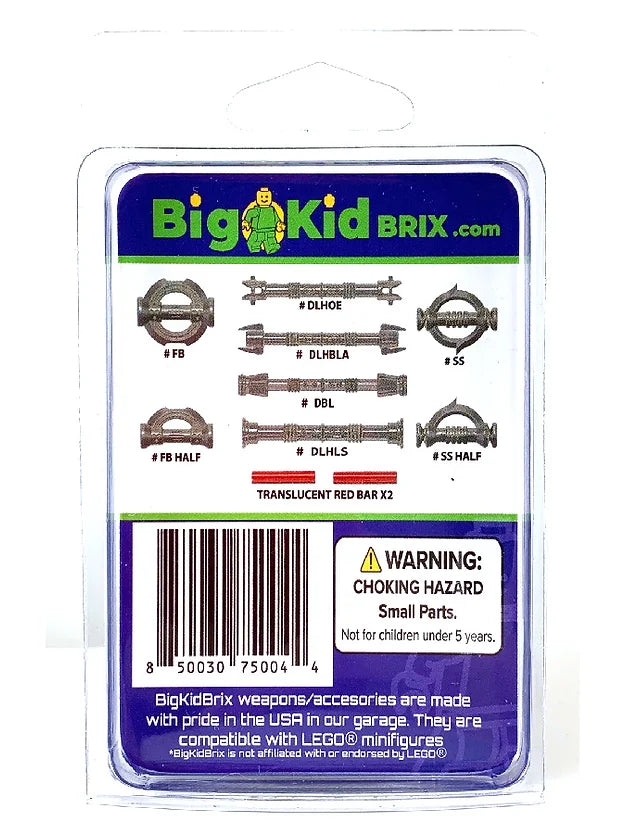 Big Kid Brix Custom LEGO® Minifigure Accessories – Space Knight Double Hilt Pack - Metallic Grey