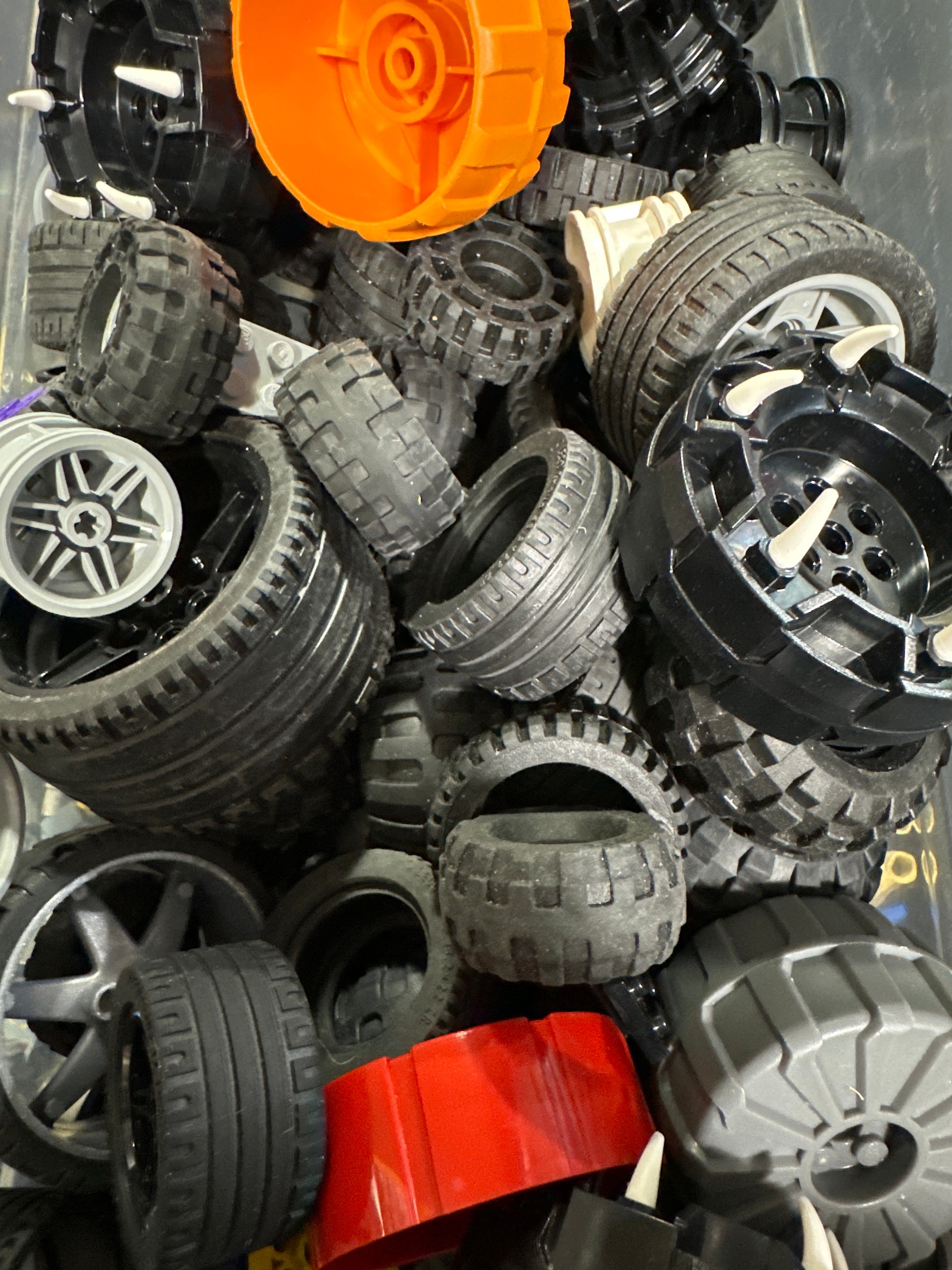 Preowned Bulk LEGO® Medium - Large Size Wheels & Tires - 1lb