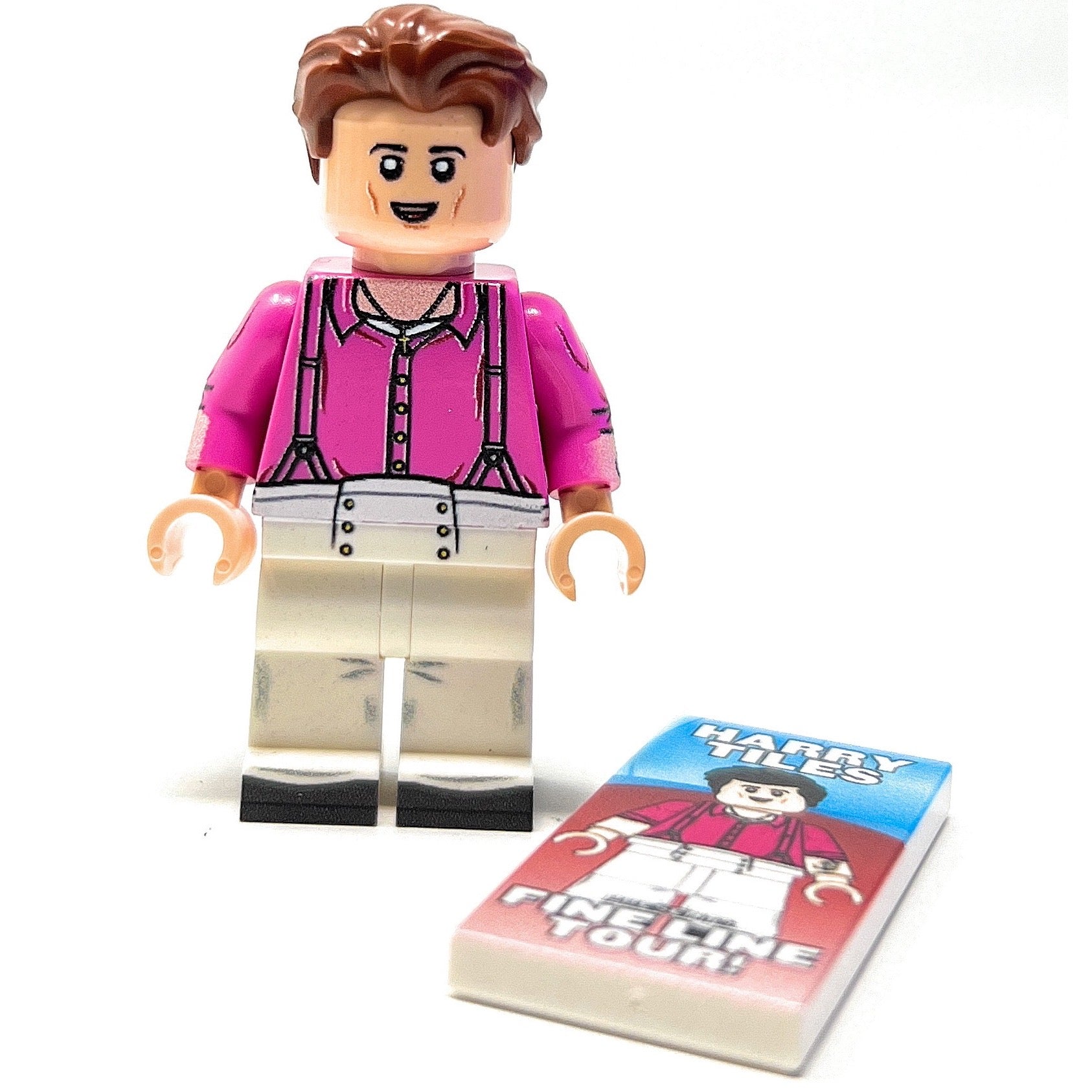 Brickshow Shop Custom LEGO® Minifigure – Harry Tiles Custom Musician w/ Concert Poster (Fine Line Tour) Collectible