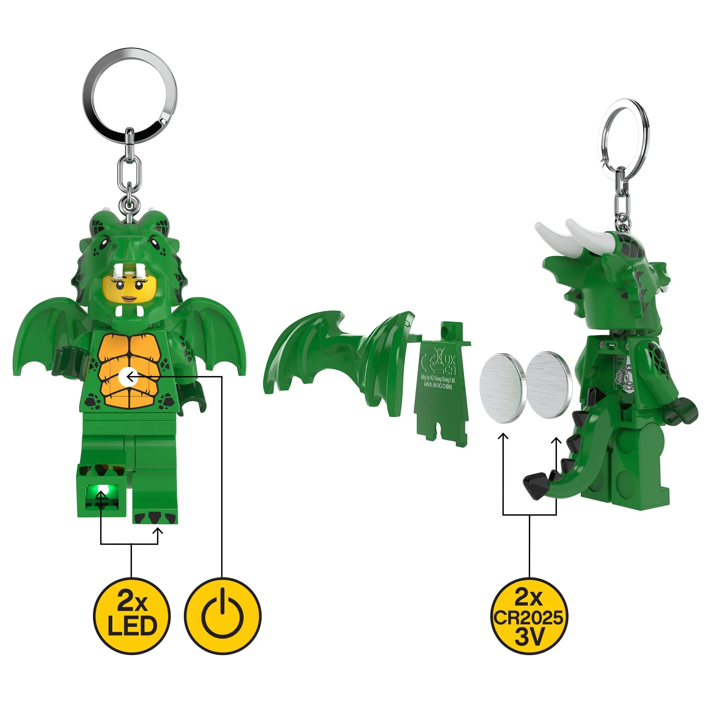 LEGO® Large 3 Inch Tall Figure Keychain Light - Green Dragon Costume Girl (KE224H)