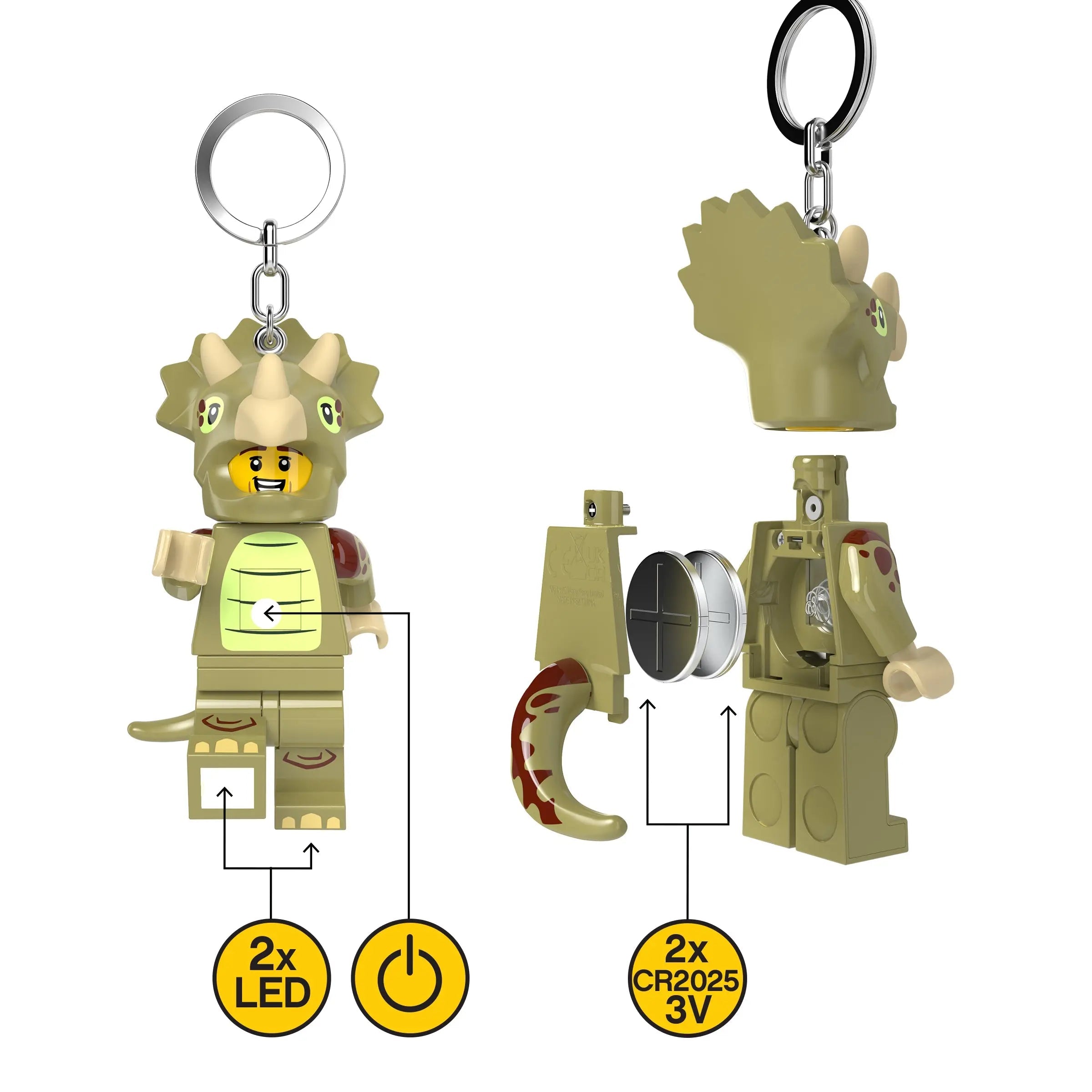 LEGO® Large 3 Inch Tall Figure Keychain Light - Triceratops Costume Fan (KE238H)