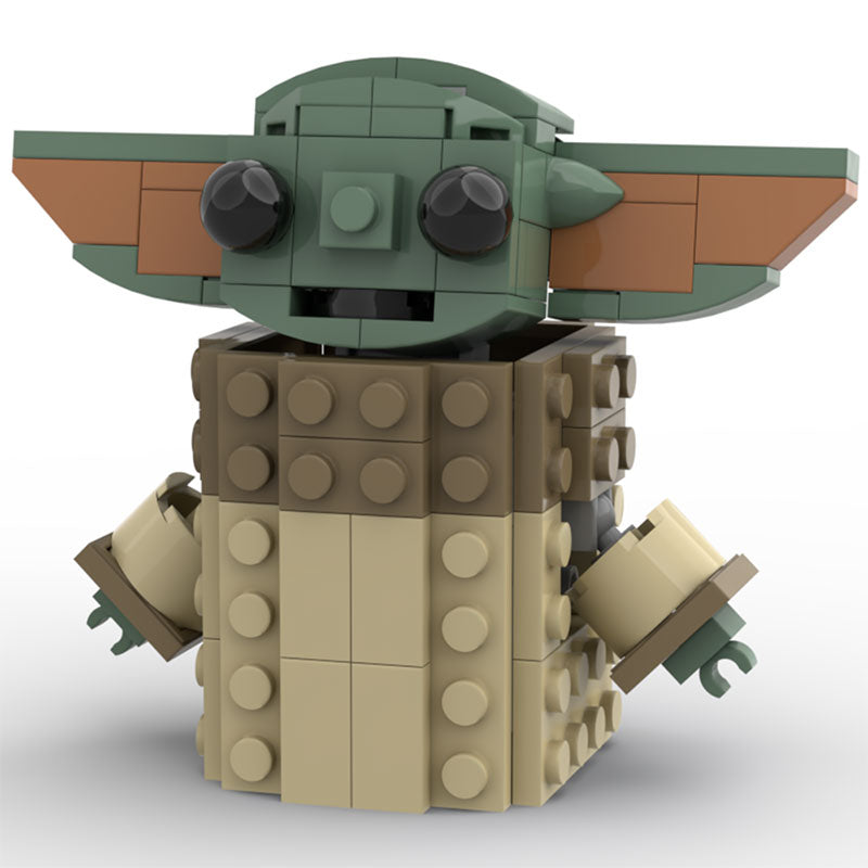 LEGO model of Baby Yoda from 'The Mandalorian' on a white background