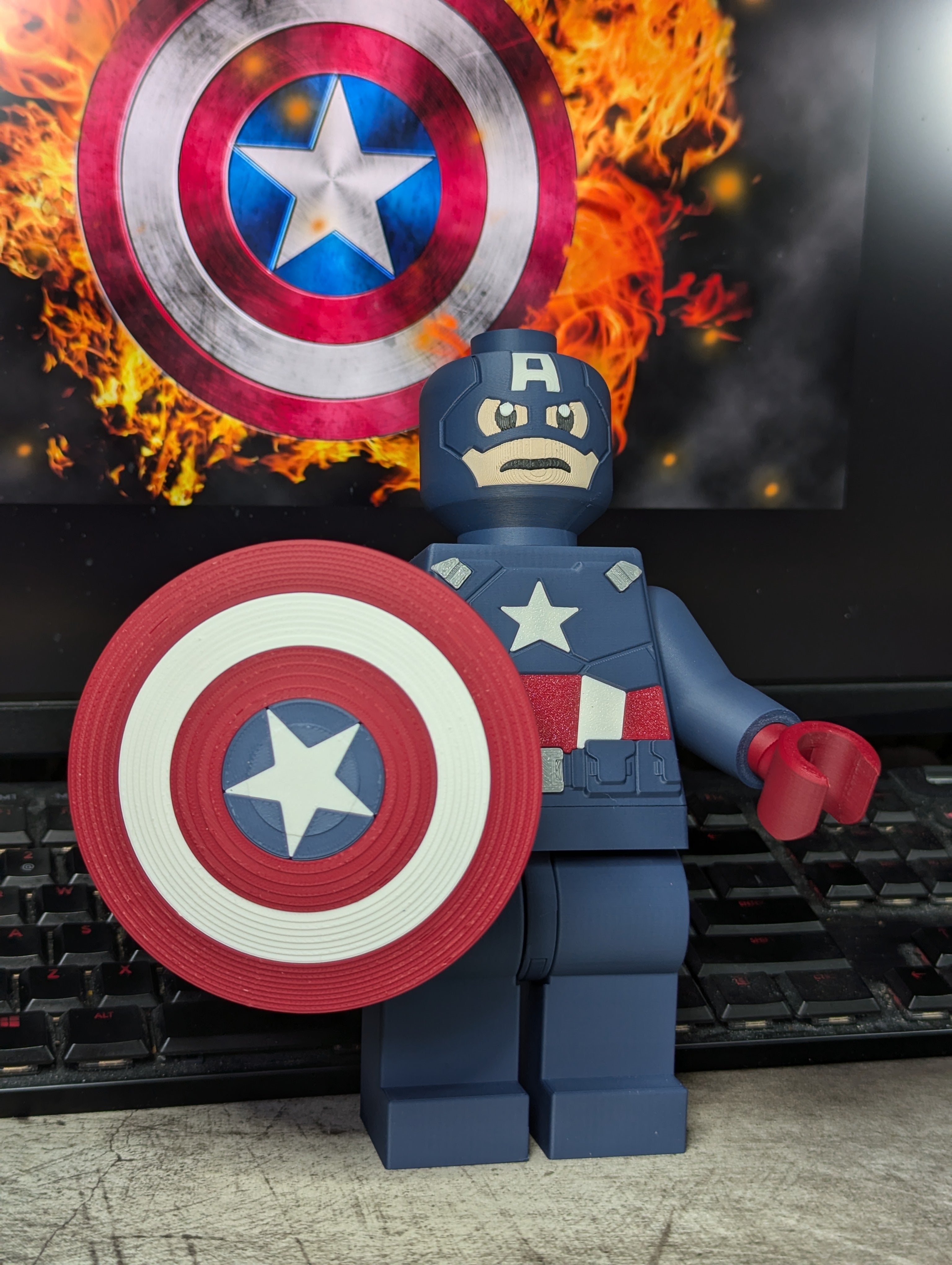 3D Printed Marvel Captain America Large Scale 8.5"- 9.5" Minifigure