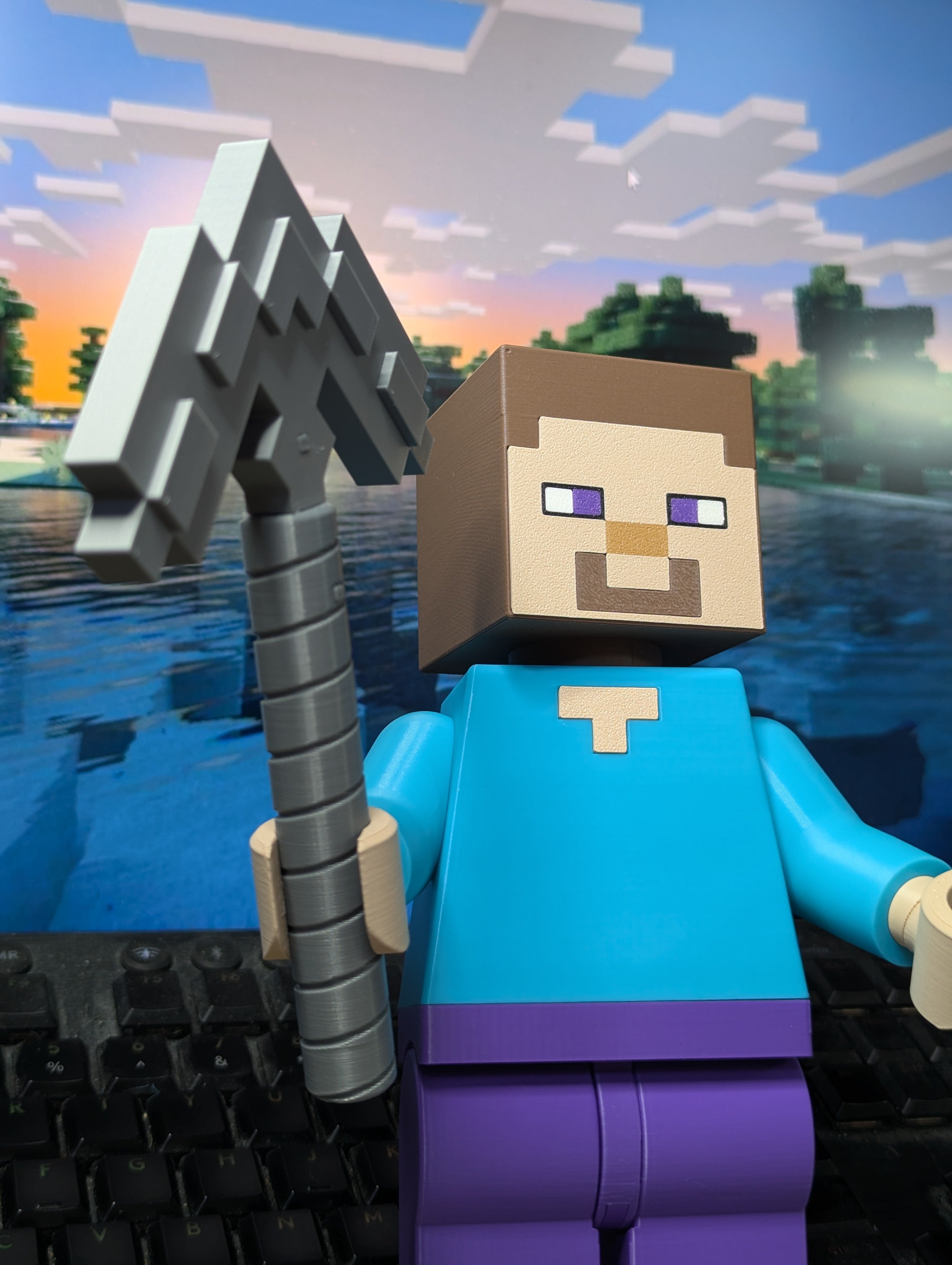 LEGO-inspired Minecraft Steve Display Figure Collectible