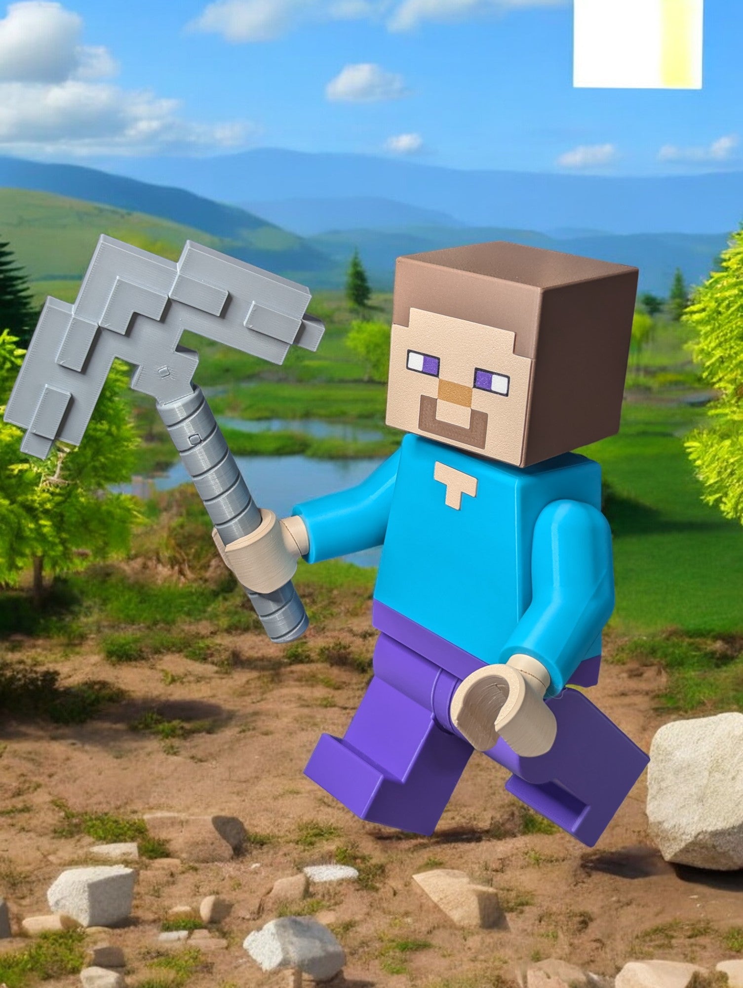 LEGO-inspired Minecraft Steve Display Figure Collectible