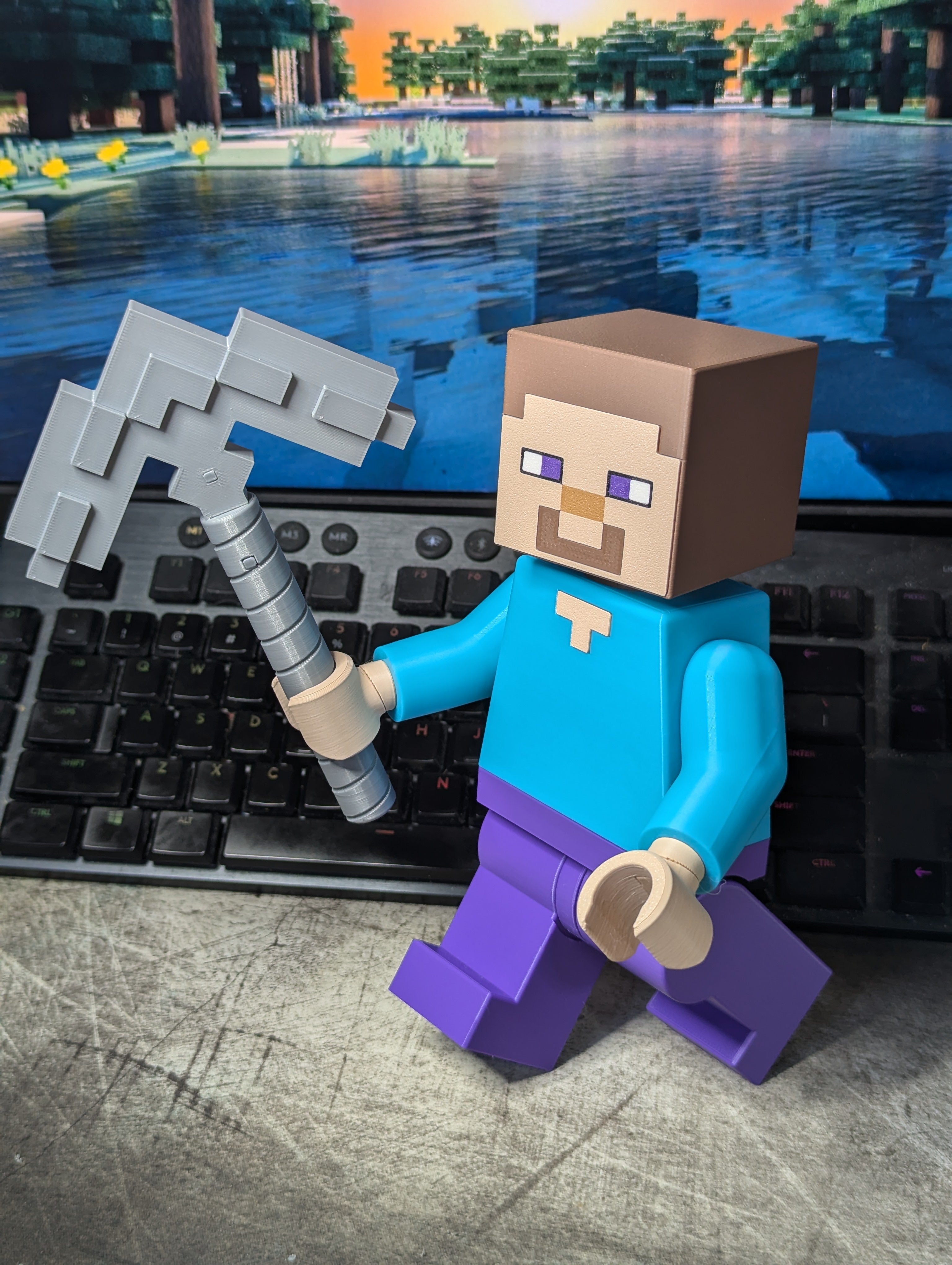 LEGO-inspired Minecraft Steve Display Figure Collectible