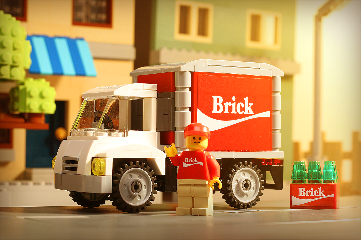 Brickshow Shop Custom Brick Soda Delivery Truck with Minifigure made using LEGO parts Building Kit