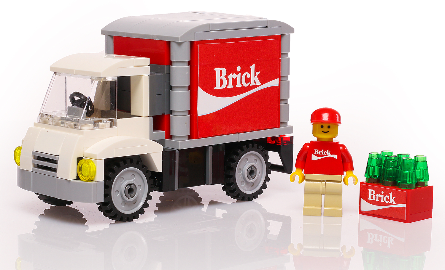 Brickshow Shop Custom Brick Soda Delivery Truck with Minifigure made using LEGO parts Building Kit