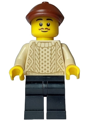 Preowned LEGO® Minifigure – BrickLink Designer Program adp106 Painter - Male Artist, Tan Knit Cable Sweater, Black Legs, Redd