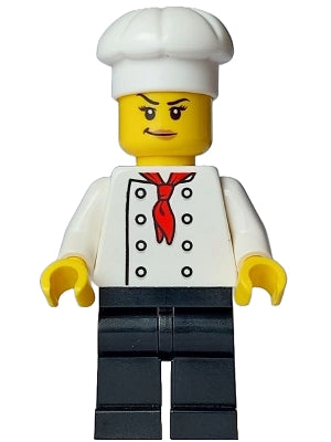 Preowned LEGO® Minifigure – BrickLink Designer Program adp107 Bistro Chef - Female, White Torso with 8 Buttons, Black Legs, W